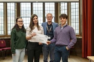 Sophie Worsfold (Mathematics), Katie Whitelock (Maths), Professor Albert Klein Tank and Finn Holden (Physics) 